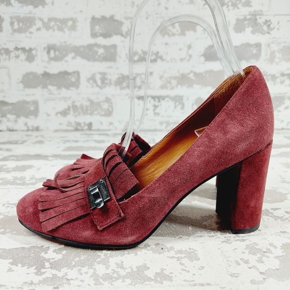 SARTO By Franco Sarto Burgundy Leather Round-Toe Heeled Pumps Sandals M662